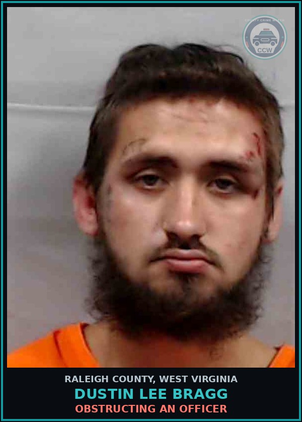 Booking mugshot of Dustin Lee Bragg in Raleigh County