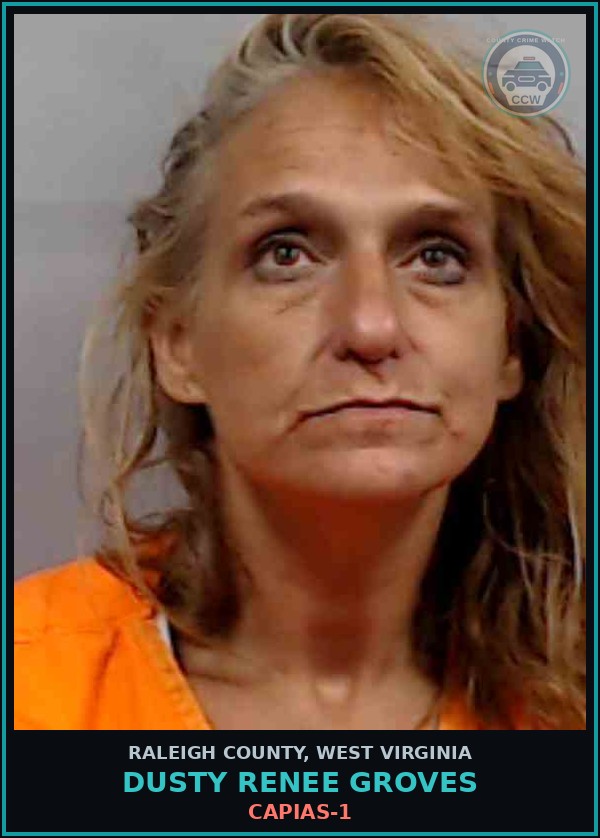Booking mugshot of Dusty Renee Groves in Raleigh County