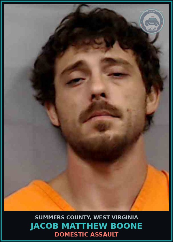 Booking mugshot of Jacob Matthew Boone in Summers County