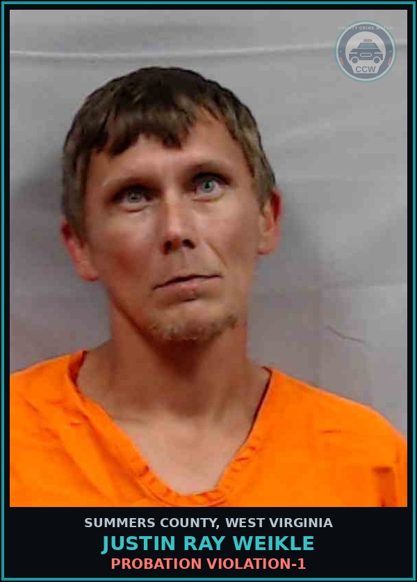 Booking mugshot of Justin Ray Weikle in Summers County