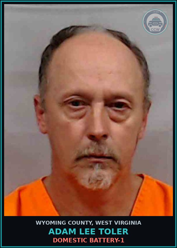 Booking mugshot of Adam Lee Toler in Wyoming County