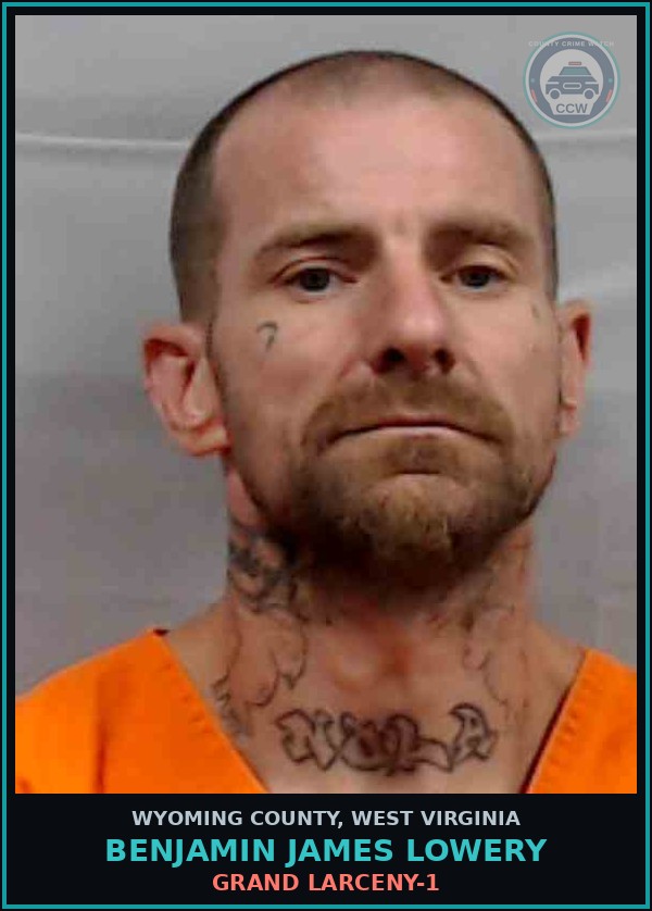 Booking mugshot of Benjamin James Lowery in Wyoming County