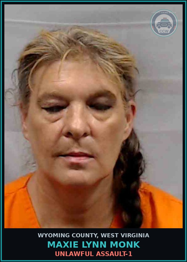 Booking mugshot of Maxie Lynn Monk in Wyoming County