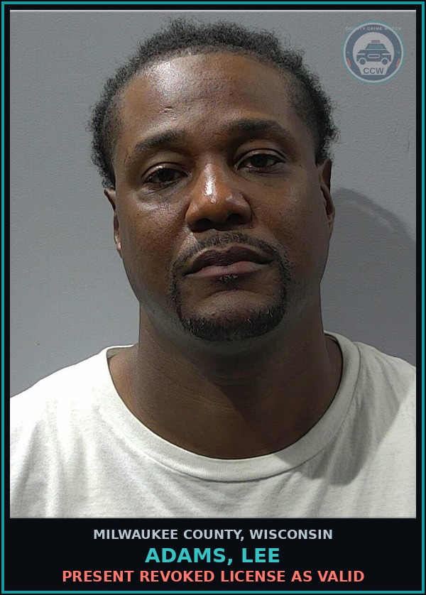 Booking mugshot of Adams, Lee in Milwaukee County