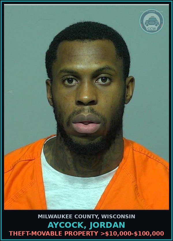 Booking mugshot of Aycock, Jordan in Milwaukee County
