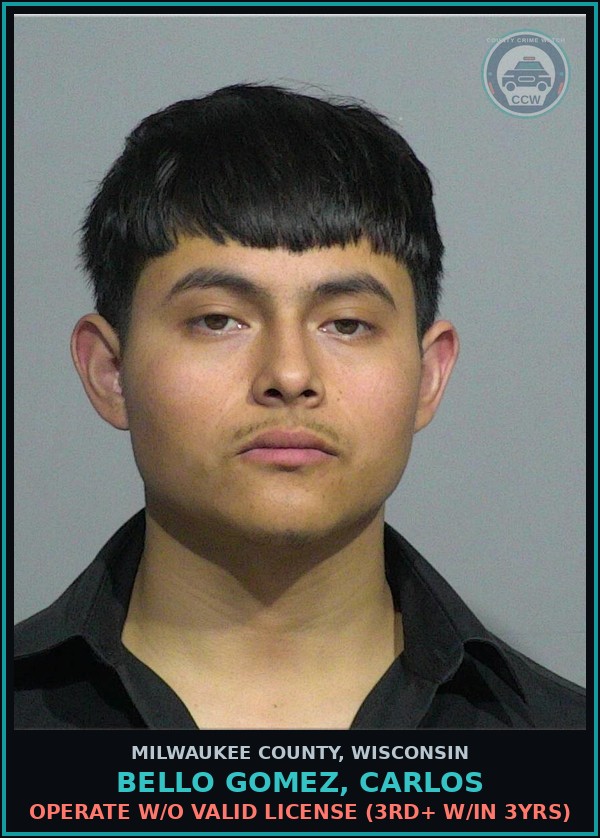 Booking mugshot of Bello Gomez, Carlos in Milwaukee County