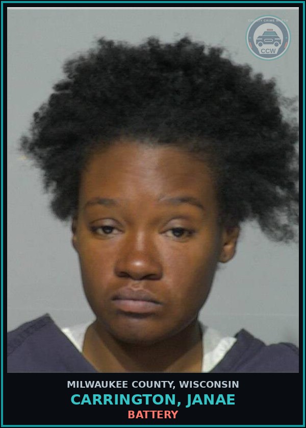 Booking mugshot of Carrington, Janae in Milwaukee County