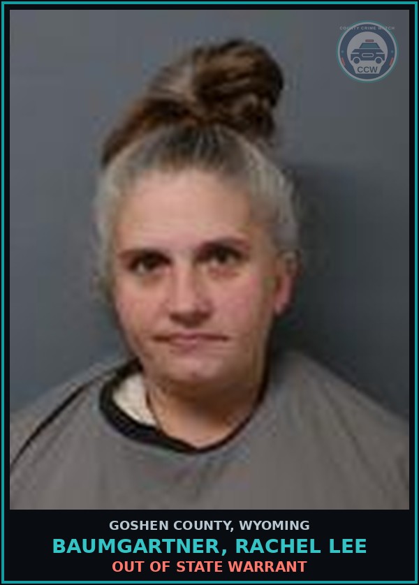 Booking mugshot of Baumgartner, Rachel Lee in Goshen County