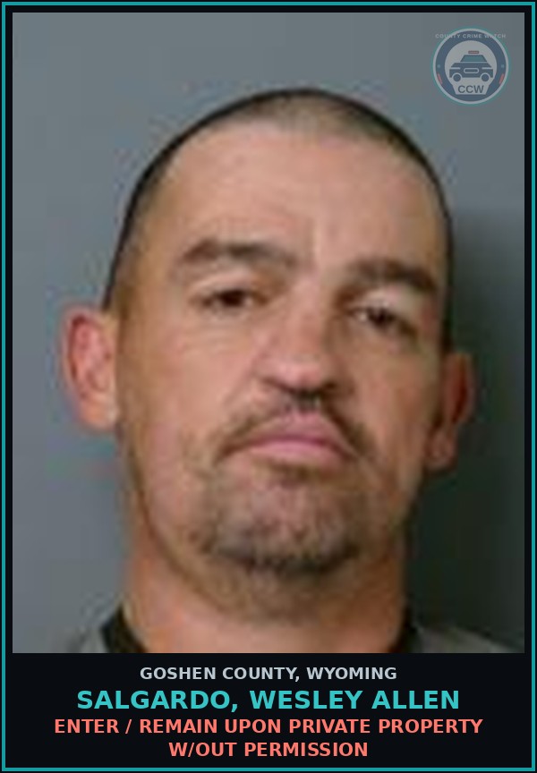 Booking mugshot of Salgardo, Wesley Allen in Goshen County