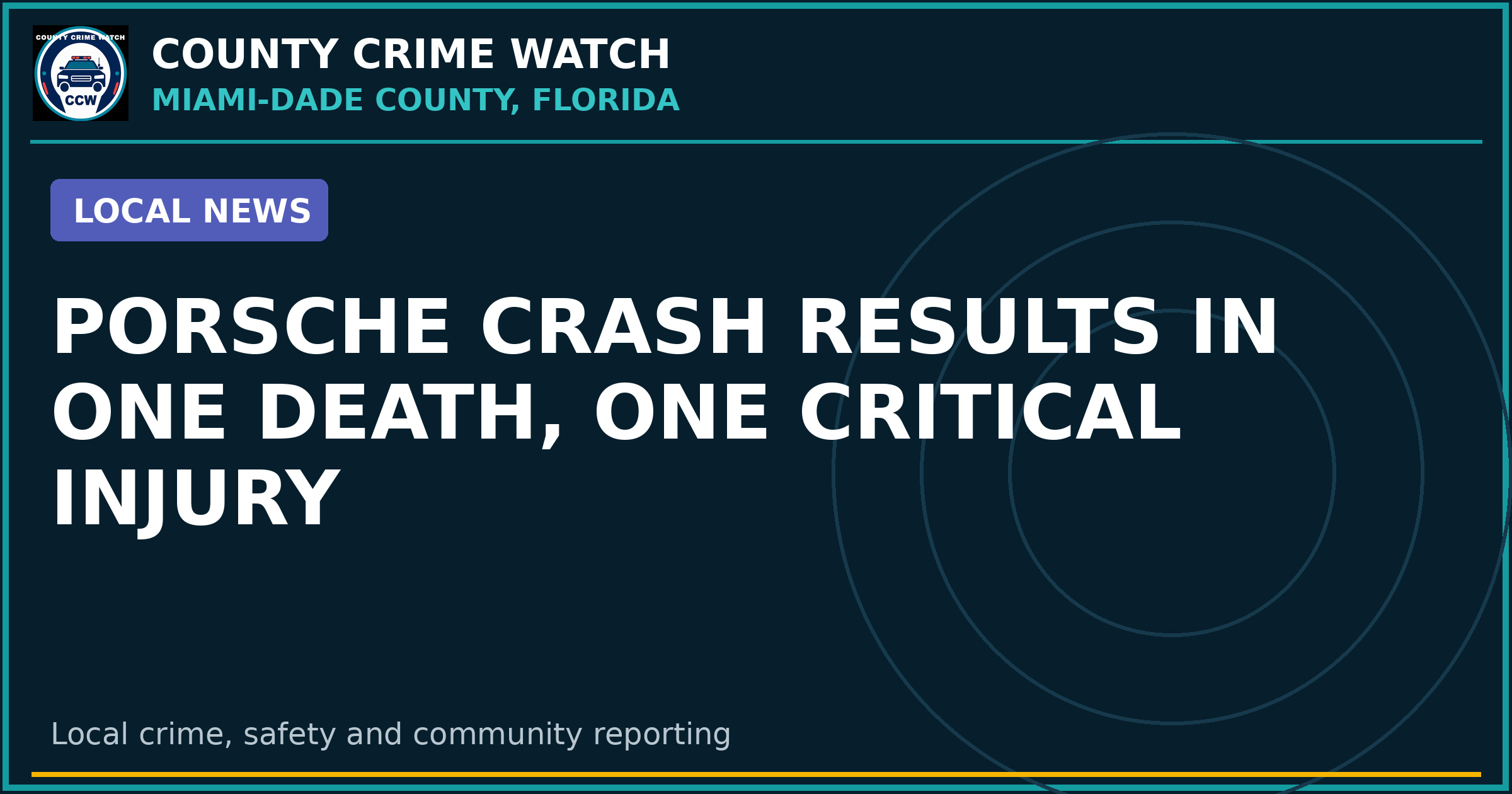 Porsche Crash Results in One Death, One Critical Injury